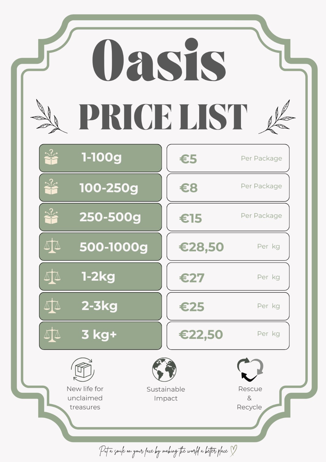 Oasis price list poster